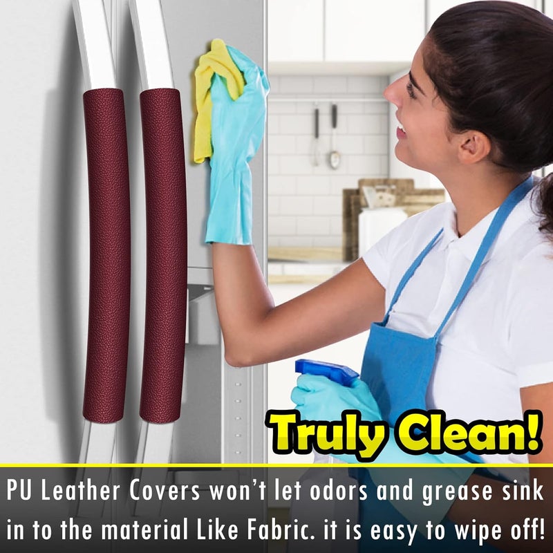 Royleath Refrigerator Handle Covers, Set of 6, Leather Kitchen Appliance Handle Covers, Keep Your Fridge Microwave Oven Stove or Dishwasher Clean, Stains Dirty Oils, Timesaver, Kitchen Decor(Burgundy) - Image 2